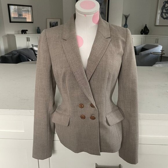 classiques entier Double Breasted Notch Collar Poly Blend Lined Jacket Tan Sz 4 - Picture 10 of 10